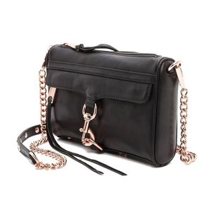 Rebecca Minkoff Mini Mac, black leather and rose gold hardware